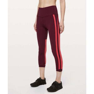 Lululemon Zip The Line Crop Leggings *23 in Deep Ruby / Poppy Coral